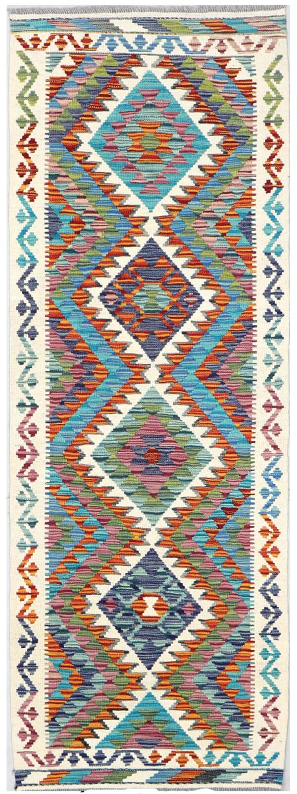 Handmade Afghan Maimana Kilim Runner 197cm x 64cm / 6ft 5in x 2ft 1in